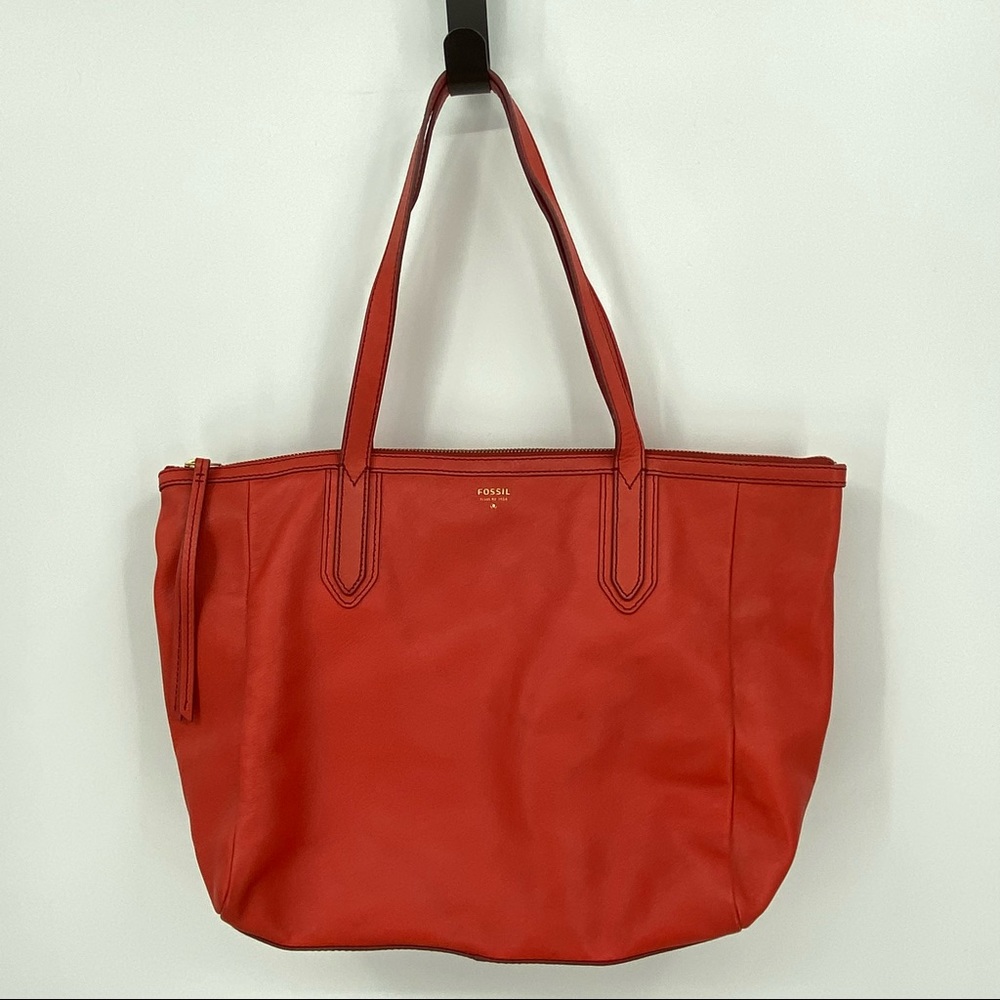 Fossil Sydney Shopper Tote Red orange leather